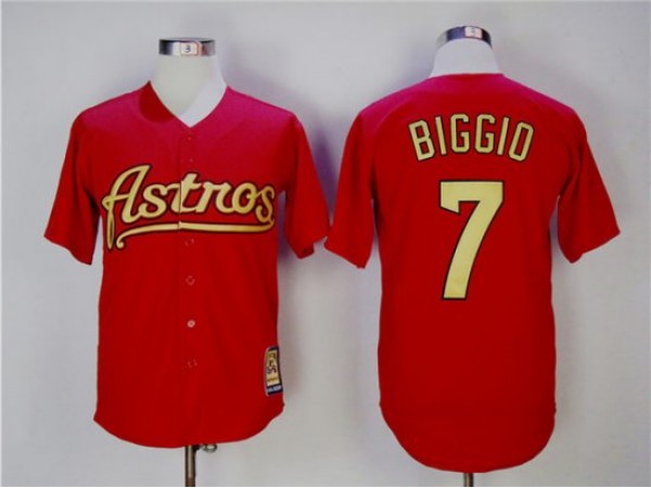 Houston Astros #7 Craig Biggio Red Gold Cooperstown Collection Jersey