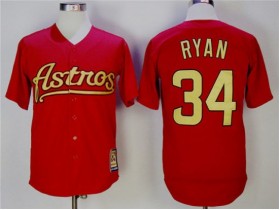 Houston Astros #34 Nolan Ryan Red Gold Cooperstown Collection Jersey