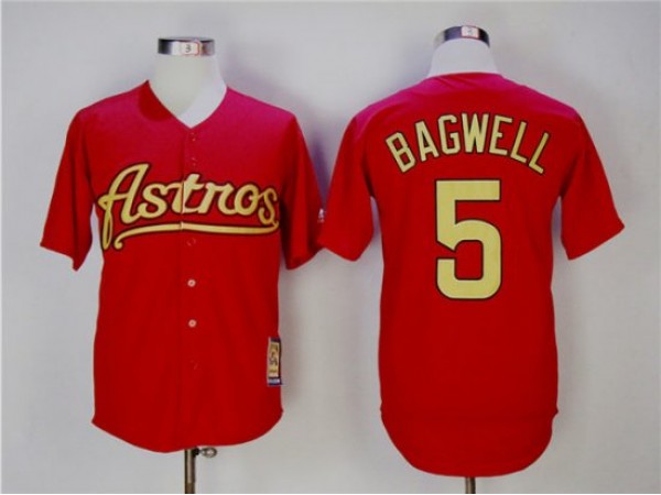 Houston Astros #5 Jeff Bagwell Red Gold Cooperstown Collection Jersey