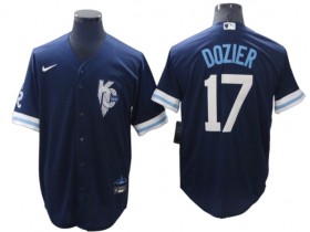 Kansas City Royals #17 Hunter Dozier Navy City Connect Cool Base Jersey