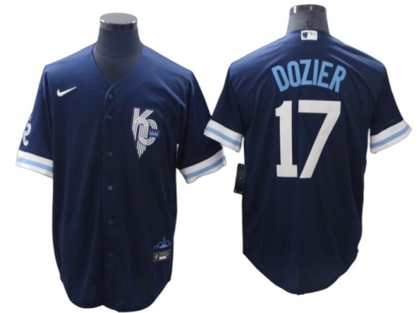 Kansas City Royals #17 Hunter Dozier Navy City Connect Cool Base Jersey