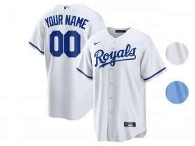 Custom Kansas City Royals Cool Base Jersey - White/Light Blue 