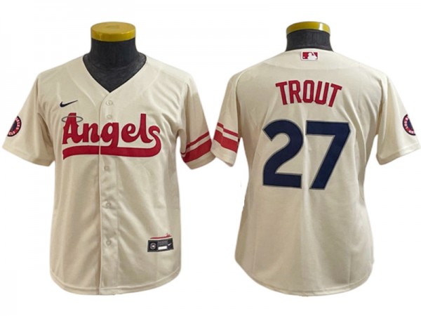 Los Angeles Angels #27 Mike Trout Cream 2022 City Connect Cool Base Jersey