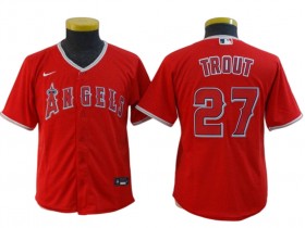 Youth Los Angeles Angels #27 Mike Trout Cool Base Jersey - Red/White/Cream