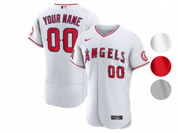 Custom Los Angeles Angels Flex Base Jersey - White/Gray/Red 