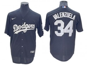 Los Angeles Dodgers #34 Fernando Valenzuela Black Cool Base Jersey