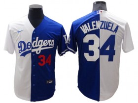 Los Angeles Dodgers #34 Fernando Valenzuela Royal/White Split Jersey