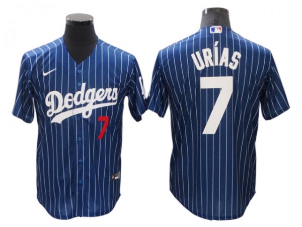 Los Angeles Dodgers #7 Julio Urías Blue Pinstripe Cool Base Jersey