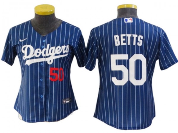 Los Angeles Dodgers #50 Mookie Betts Blue Pinstripe Cool Base Jersey