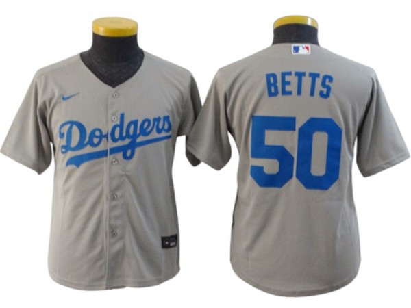 Youth LA Dodgers #50 Mookie Betts Cool Base Jersey - Royal/White/Gray