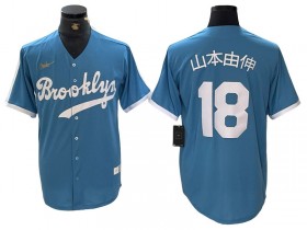 Los Angeles Dodgers #18 "山本由伸" Light Blue Alternate Cooperstown Collection Jersey