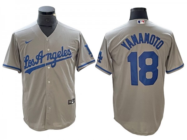 Los Angeles Dodgers #18 Yoshinobu Yamamoto Gray Cool Base Jersey