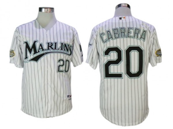 Florida Marlins #20 Miguel Cabrera White Pinstripe 2003 World Series Champions Custom Jersey