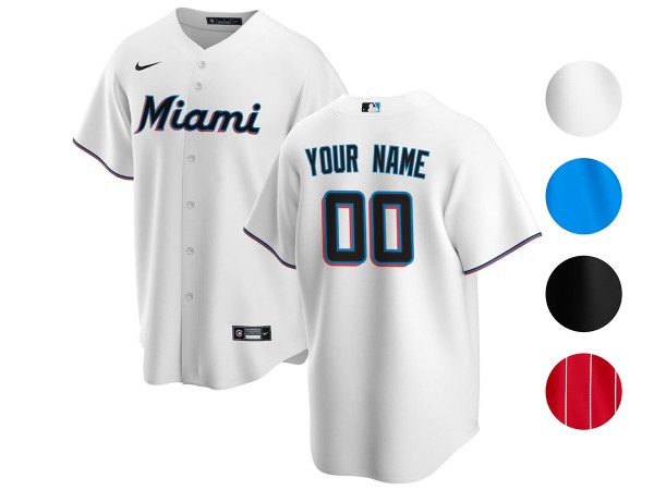 Custom Miami Marlins Cool Base Jersey - Light Blue/White/Black/Red