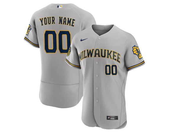 Custom Milwaukee Brewers Flex Base Jersey - Cream/White/Gray/Navy 