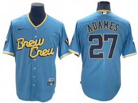 Milwaukee Brewers #27 Willy Adames Powder Blue 2022 City Connect Cool Base Jersey