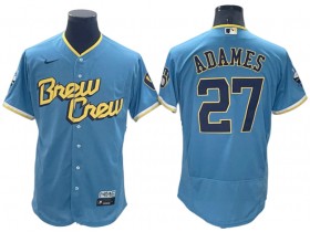 Milwaukee Brewers #27 Willy Adames Powder Blue 2022 City Connect Flex Base Jersey