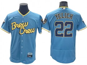 Milwaukee Brewers #22 Christian Yelich Powder Blue 2022 City Connect Flex Base Jersey