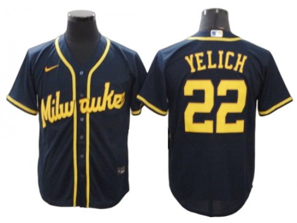 Milwaukee Brewers #22 Christian Yelich Navy Alternate Cool Base Jersey