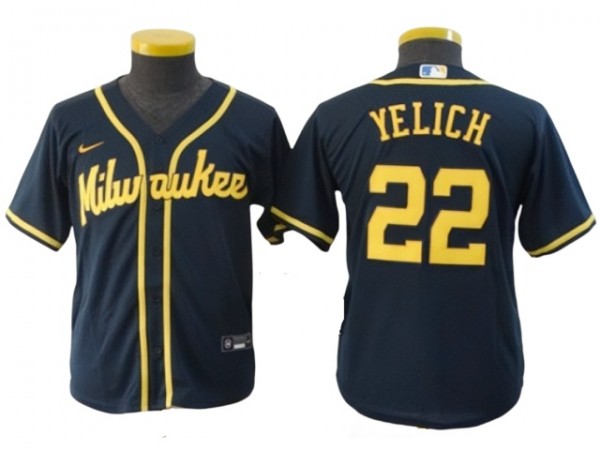 Women's Milwaukee Brewers #22 Christian Yelich Cool Base Jersey -  White/Gray/Cream/Navy