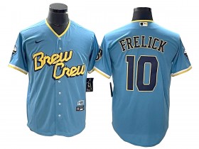 Milwaukee Brewers #10 Sal Frelick Powder Blue 2022 City Connect Cool Base Jersey