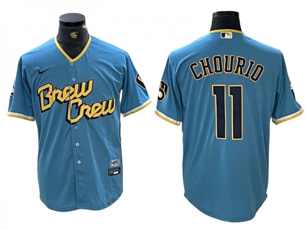 Milwaukee Brewers #11 Jackson Chourio Powder Blue 2022 City Connect Cool Base Jersey	