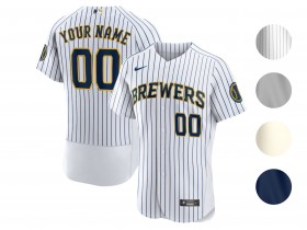 Custom Milwaukee Brewers Flex Base Jersey - Cream/White/Gray/Navy 