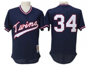 Minnesota Twins #34 Kirby Puckett Navy 1985 Cooperstown Mesh Batting Practice Jersey