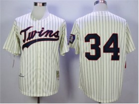 Minnesota Twins #34 Kirby Puckett Cream Pinstripe 1969 Throwback Jersey