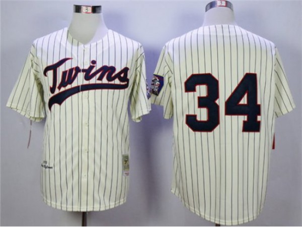 Minnesota Twins #34 Kirby Puckett Cream Pinstripe 1969 Throwback Jersey