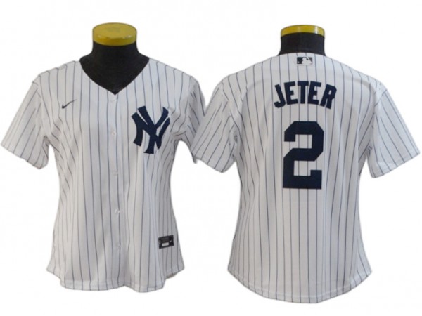 Women's New York Yankees #2 Derek Jeter Cool Base Jersey - White/Navy/Gray