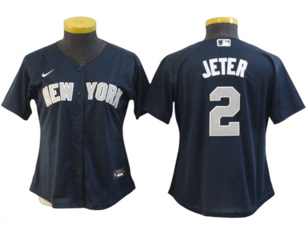 Women's New York Yankees #2 Derek Jeter Cool Base Jersey - White/Navy/Gray