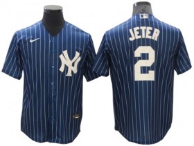 New York Yankees #2 Derek Jeter Blue Pinstripe Cool Base Jersey