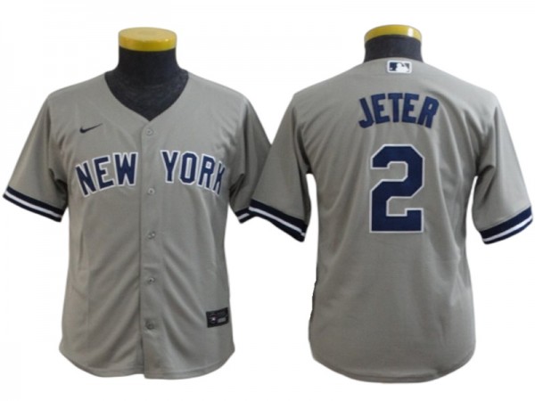 Youth New York Yankees #2 Derek Jeter Cool Base Player Name Jersey-White/Navy/Gray