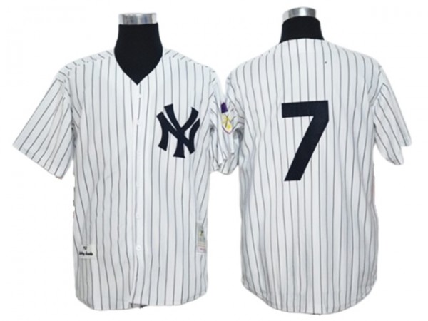 New York Yankees #7 Mickey Mantle White Throwback Jersey