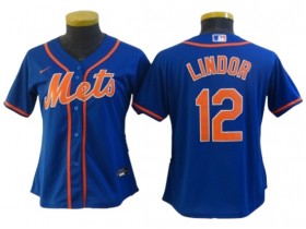 Women's New York Mets #12 Francisco Lindor Cool Base Jersey - Royal/White