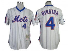 New York Mets #4 Lenny Dykstra White Pinstripe 1986 Throwback Jersey