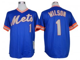 New York Mets #1 Mookie Wilson Blue Throwback Jersey