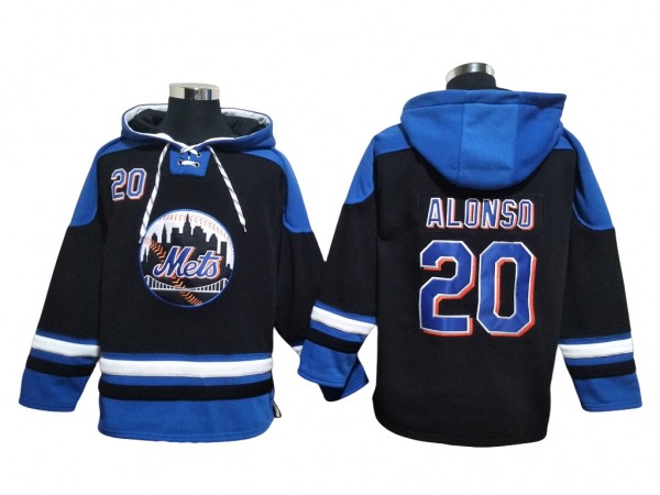 New York Mets #20 Pete Alonso Black Pullover Hoodie