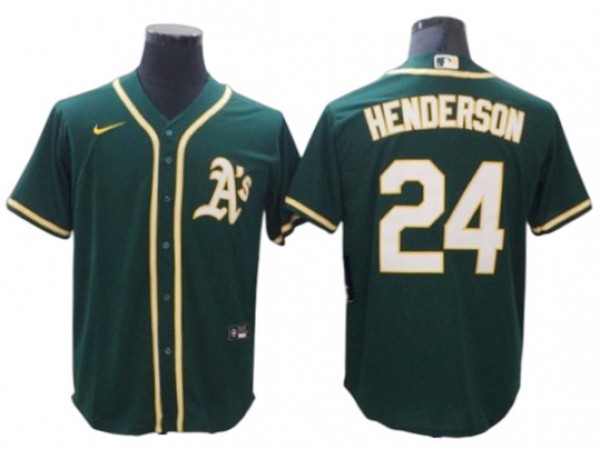 Oakland Athletics #24 Rickey Henderson Kelly Green Road Cool Base Jersey