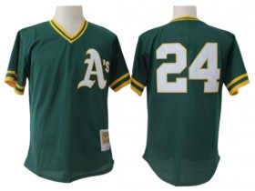 Oakland Athletics #24 Rickey Henderson Green 1991 Cooperstown Mesh Batting Practice Jersey