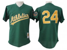 Oakland Athletics #24 Rickey Henderson Green 1998 Cooperstown Mesh Batting Practice Jersey