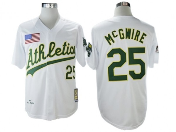 Oakland Athletics #25 Mark McGwire 1989 White Throwback Jersey