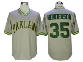 Oakland Athletics #35 Rickey Henderson Gray Throwback Jersey