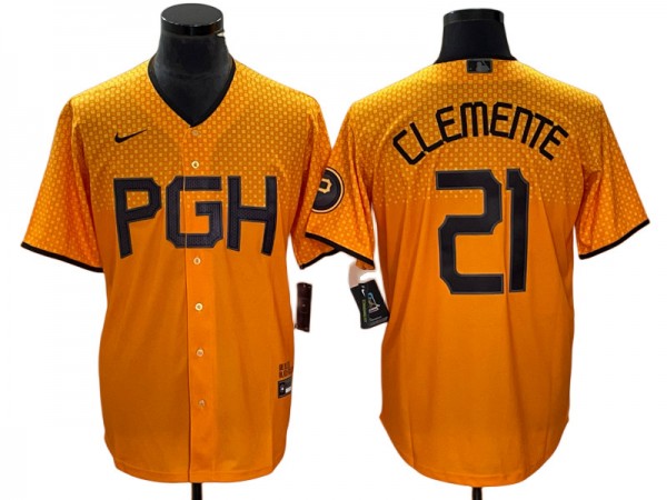 Pittsburgh Pirates #21 Roberto Clemente Gold City Connect Jersey