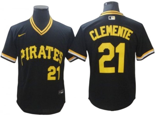 Pittsburgh Pirates #21 Roberto Clemente Black Cooperstown Jersey