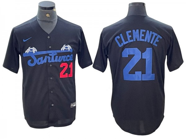 Santurce Crabbers #21 Roberto Clemente Black Cool Base Jersey