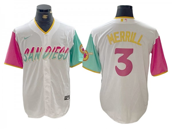 San Diego Padres #3 Jackson Merrill White City Connect Cool Base Jersey