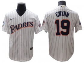 San Diego Padres #19 Tony Gwynn White Pinstripe Vintage Jersey