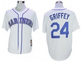 Seattle Mariners #24 Ken Griffey Jr. White Cooperstown Throwback Jersey